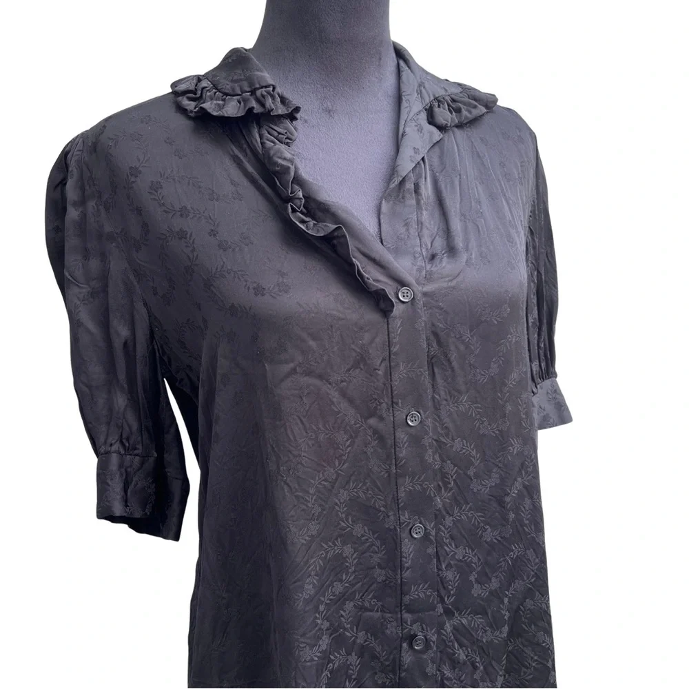 Sandro Black Floral Patterned Satin Top - Picture 2 of 9